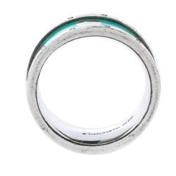 Pre Owned Tiffany & Co. Return to Tiffany Enamel Love Heart Silver Ring Size 56