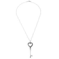 Pre Owned Tiffany & Co. Tiffany Keys Beaded Heart Key Silver Pendant Necklace