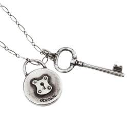Pre Owned Tiffany & Co. Key & Lock Charm Silver Pendant Necklace