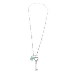 Pre Owned Tiffany & Co.Tiffany Keys Enamel Beaded Heart Key & Bag Charm Silver Pendant Necklace