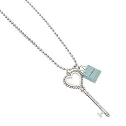 Pre Owned Tiffany & Co.Tiffany Keys Enamel Beaded Heart Key & Bag Charm Silver Pendant Necklace