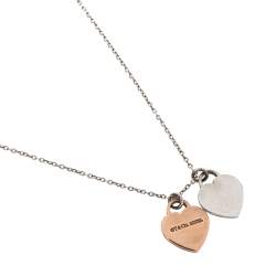 Pre Owned Tiffany & Co. Return to Tiffany Silver Rubedo Mini Double Heart Tag Pendant Necklace