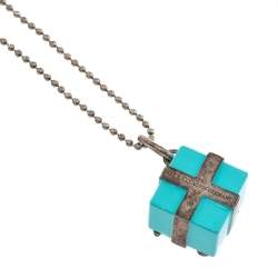 Pre Owned Tiffany & Co. Sterling Silver Blue Box Charm Pendant Necklace