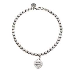 Pre Owned Tiffany & Co. Return to Tiffany Heart Tag Silver Beads Bracelet
