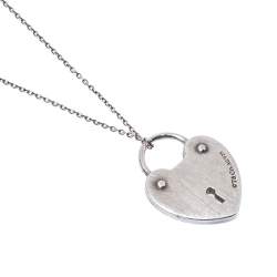 Pre Owned Tiffany & Co. Heart Lock Charm Silver Pendant Necklace