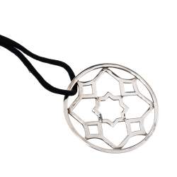 Pre Owned Tiffany & Co. Zellige Openwork Silver Round Pendant Cord Necklace