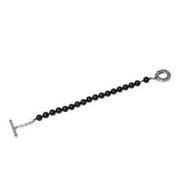 Pre Owned Tiffany & Co. Sterling Silver Onyx Bead Bracelet