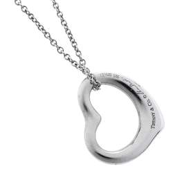 Pre Owned Tiffany & Co. Diamond Open Heart Silver Pendant Necklace