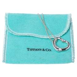 Pre Owned Tiffany & Co. Diamond Open Heart Silver Pendant Necklace