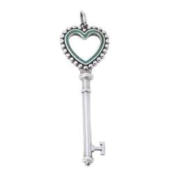 Pre Owned Tiffany & Co. Enamel Beaded Heart Key Silver Pendant