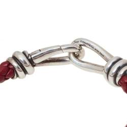 Pre Owned Tiffany & Co. Paloma Picasso Silver Knot Single Braid Leather Wrap Bracelet