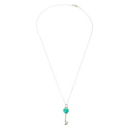 Pre Owned Tiffany & Co. Blue Enamel Heart Key Silver Pendant Necklace