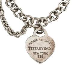 Pre Owned Tiffany & Co. Sterling Silver Double Chain Heart Tag Bracelet