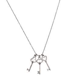 Pre Owned Tiffany & Co. Sterling Silver Mini Triple Key Pendant Necklace