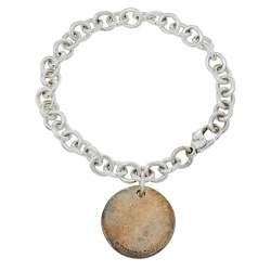 Pre Owned Tiffany & Co. Notes Round Tag Charm Sterling Silver Bracelet