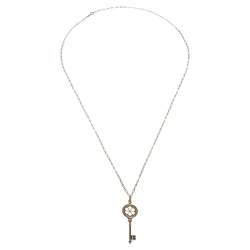 Pre Owned Tiffany & Co. Sterling Silver/Diamond Blossom Large Key Pendant Necklace