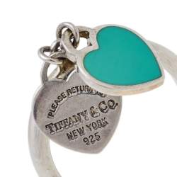Pre Owned Tiffany & Co. Return To Tiffany Sterling Silver Double Heart Charm Ring Size EU 52