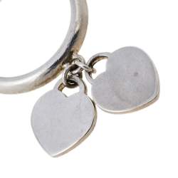 Pre Owned Tiffany & Co. Return To Tiffany Sterling Silver Double Heart Charm Ring Size EU 52