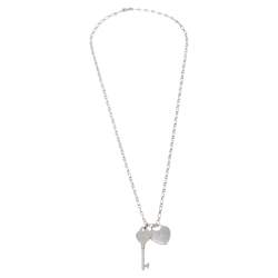 Pre Owned Tiffany & Co. Sterling Silver Heart Lock & Key Charm Pendant Necklace