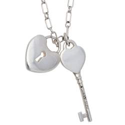 Pre Owned Tiffany & Co. Sterling Silver Heart Lock & Key Charm Pendant Necklace