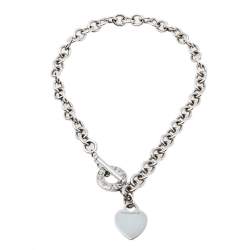 Pre Owned Tiffany & Co. Sterling Silver Heart Tag Toggle Necklace