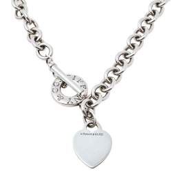 Pre Owned Tiffany & Co. Sterling Silver Heart Tag Toggle Necklace