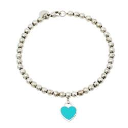 Pre Owned Tiffany & Co. Return to Tiffany Enamel Heart Tag Silver Beads Bracelet