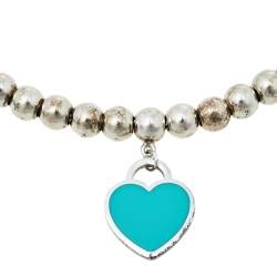 Pre Owned Tiffany & Co. Return to Tiffany Enamel Heart Tag Silver Beads Bracelet