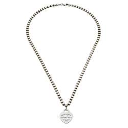 Pre Owned Tiffany & Co. Sterling Silver Return To Tiffany Heart Pendant Bead Necklace