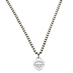 Pre Owned Tiffany & Co. Sterling Silver Return To Tiffany Heart Pendant Bead Necklace