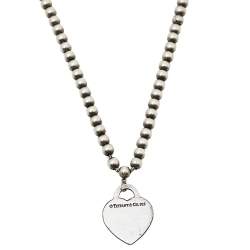 Pre Owned Tiffany & Co. Sterling Silver Return To Tiffany Heart Pendant Bead Necklace