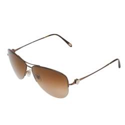 Pre Owned Tiffany & Co. Silver Tone/ Brown Gradient TF3021 Aviator Sunglasses
