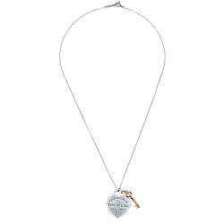Pre Owned Tiffany & Co. Rubedo & Sterling Silver Heart Key Pendant Necklace