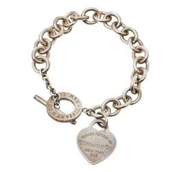 Pre Owned Tiffany & Co. Return To Tiffany Heart Tag Silver Chain Link Toggle Bracelet