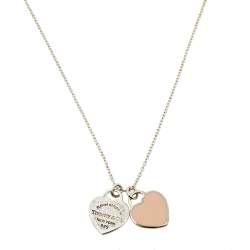 Pre Owned Tiffany & Co. Return to Tiffany Mini Double Heart Tag Silver Pendant Necklace