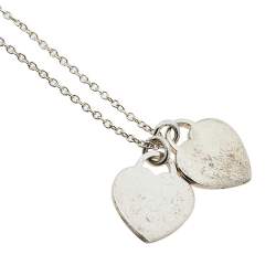 Pre Owned Tiffany & Co. Return to Tiffany Mini Double Heart Tag Silver Pendant Necklace