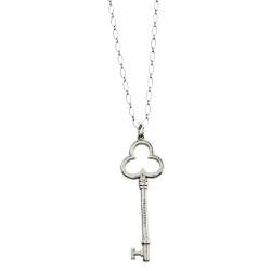 Pre Owned Tiffany & Co. Trefoil Key Silver Long Pendant Necklace