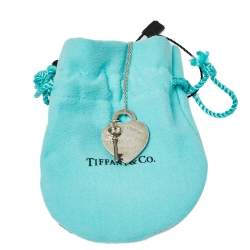 Pre Owned Tiffany & Co. Sterling Silver Heart Tag with Key Pendant Necklace