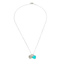 Pre Owned Tiffany & Co. Return To Tiffany Blue Enamel Double Heart Tag Pendant Necklace