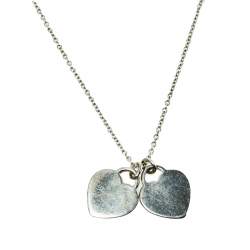Pre Owned Tiffany & Co. Return To Tiffany Blue Enamel Double Heart Tag Pendant Necklace