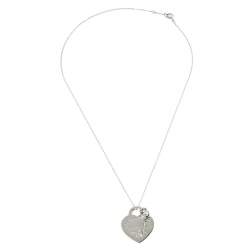 Pre Owned Tiffany & Co. Return To Tiffany Sterling Silver Medium Heart with Key Pendant Necklace