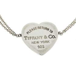 Pre Owned Tiffany & Co. Sterling Silver Heart Tag Double Chain Bracelet