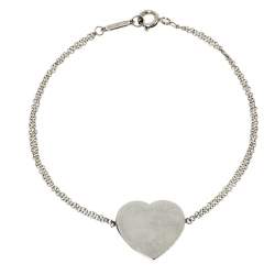 Pre Owned Tiffany & Co. Sterling Silver Heart Tag Double Chain Bracelet