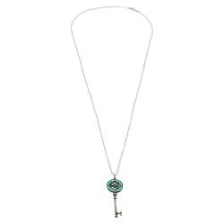 Pre Owned Tiffany & Co. Enamel Silver Knot Key Pendant Necklace