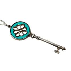 Pre Owned Tiffany & Co. Enamel Silver Knot Key Pendant Necklace