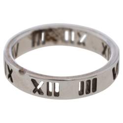 Pre Owned Tiffany & Co. Sterling Silver Narrow Atlas Pierced Ring Size 50