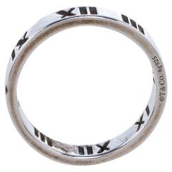 Pre Owned Tiffany & Co. Sterling Silver Narrow Atlas Pierced Ring Size 50