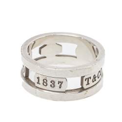 Pre Owned Tiffany & Co. Sterling Silver 1837 Wide Band Ring Size EU 59