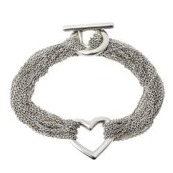 Pre Owned Tiffany & Co. Mesh Heart Sterling Silver Toggle Bracelet