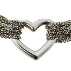 Pre Owned Tiffany & Co. Mesh Heart Sterling Silver Toggle Bracelet